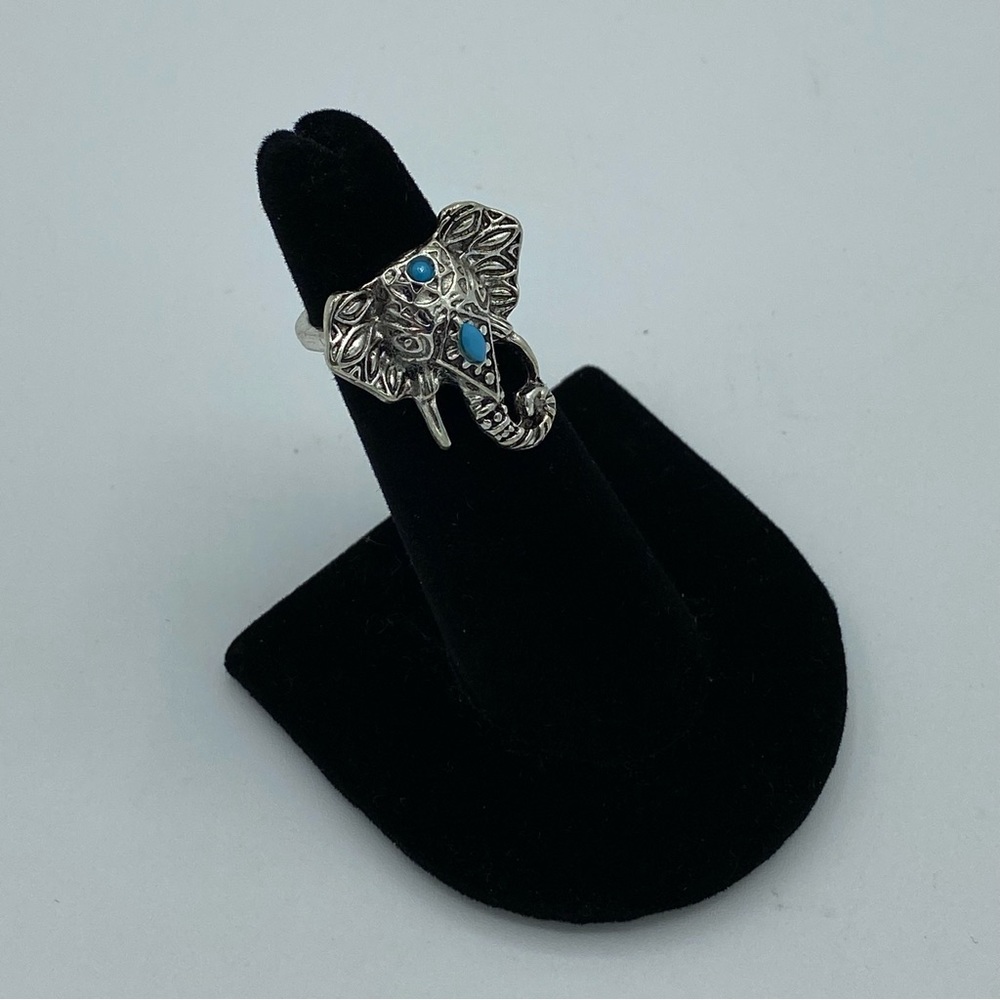 Silver Gray Bohemian Turquoise Elephant Ring - Picture 4 of 7